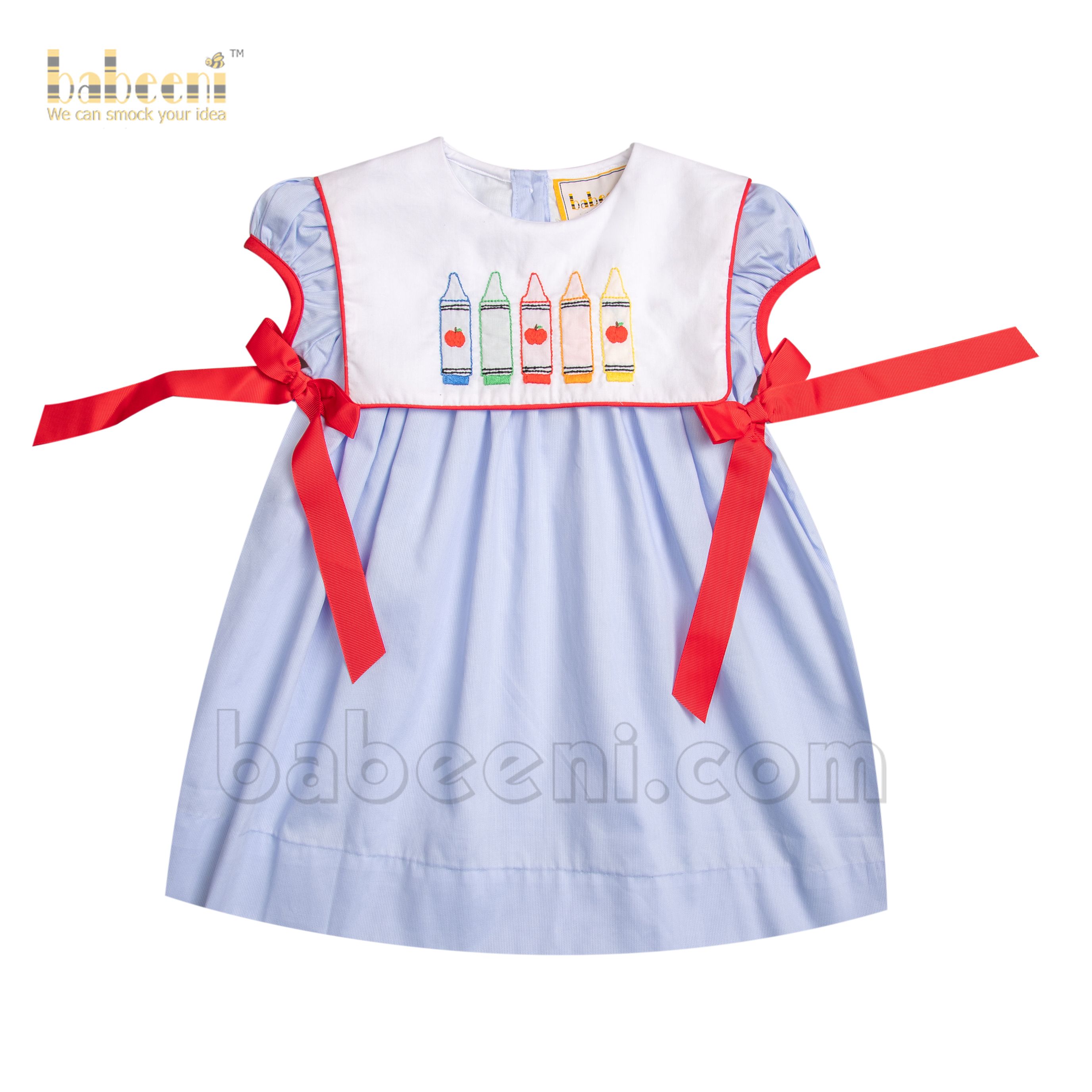 Crayons embroidery blue pique girl dress - DR 3092
